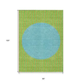 8' X 10' Lime Green And Blue Striped Washable Indoor Outdoor Area Rug
