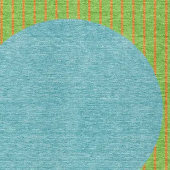 8' X 10' Lime Green And Blue Striped Washable Indoor Outdoor Area Rug