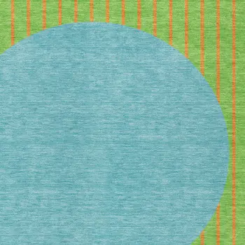 9' X 12' Lime Green And Blue Striped Washable Indoor Outdoor Area Rug
