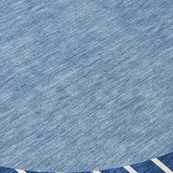 8' Navy Blue And Gray Round Striped Washable Indoor Outdoor Area Rug