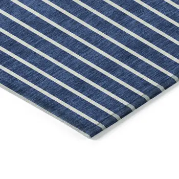 8' X 10' Navy Blue And Gray Striped Washable Indoor Outdoor Area Rug