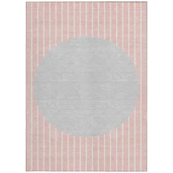 3' X 5' Pink And Silver Striped Washable Indoor Outdoor Area Rug
