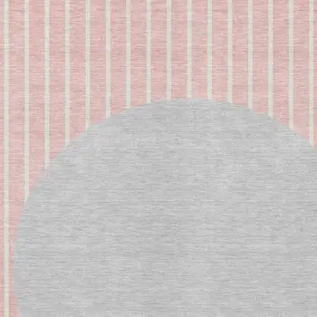 8' X 10' Pink And Silver Striped Washable Indoor Outdoor Area Rug