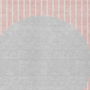 9' X 12' Pink And Silver Striped Washable Indoor Outdoor Area Rug