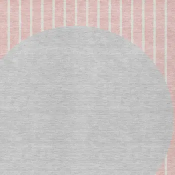 10' X 14' Pink And Silver Striped Washable Indoor Outdoor Area Rug