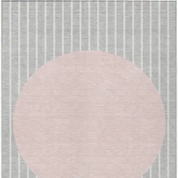 3' X 5' Silver And Pink Striped Washable Indoor Outdoor Area Rug