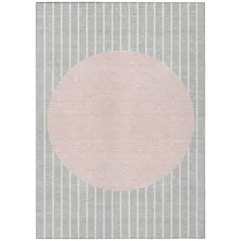 3' X 5' Silver And Pink Striped Washable Indoor Outdoor Area Rug