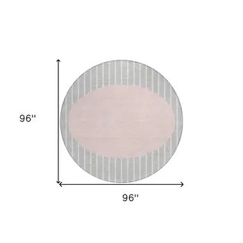 8' Silver And Pink Round Striped Washable Indoor Outdoor Area Rug