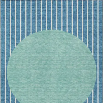 3' X 5' Teal Blue And Aqua Striped Washable Indoor Outdoor Area Rug