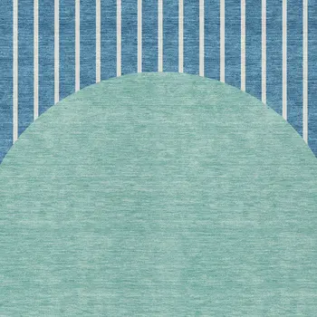 5' X 8' Teal Blue And Aqua Striped Washable Indoor Outdoor Area Rug