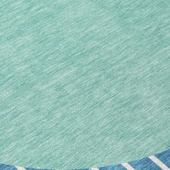8' Teal Blue And Aqua Round Striped Washable Indoor Outdoor Area Rug