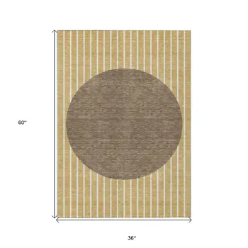 3' X 5' Wheat And Brown Striped Washable Indoor Outdoor Area Rug