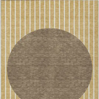 9' X 12' Wheat And Brown Striped Washable Indoor Outdoor Area Rug