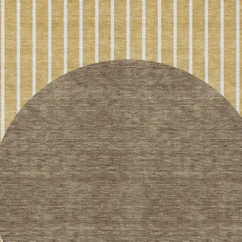 9' X 12' Wheat And Brown Striped Washable Indoor Outdoor Area Rug
