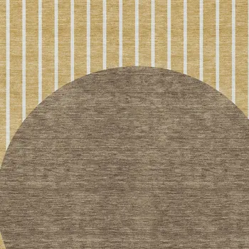 10' X 14' Wheat And Brown Striped Washable Indoor Outdoor Area Rug