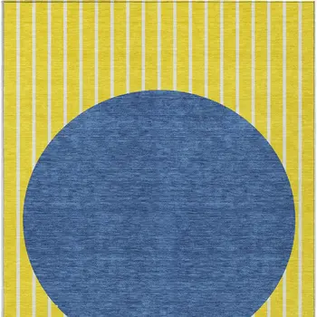 3' X 5' Yellow And Blue Striped Washable Indoor Outdoor Area Rug