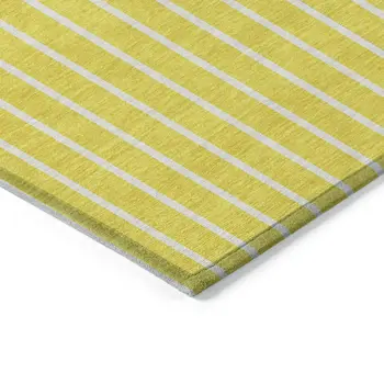 3' X 5' Yellow And Blue Striped Washable Indoor Outdoor Area Rug
