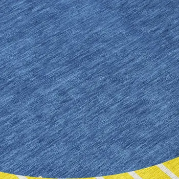 8' Yellow And Blue Round Striped Washable Indoor Outdoor Area Rug