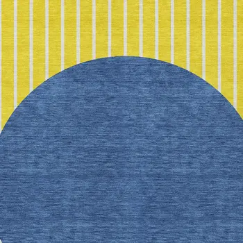 8' X 10' Yellow And Blue Striped Washable Indoor Outdoor Area Rug