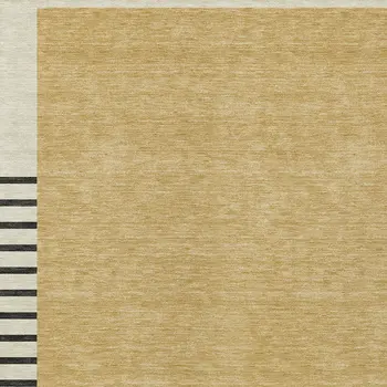 3' X 5' Gold Black And Beige Striped Washable Indoor Outdoor Area Rug
