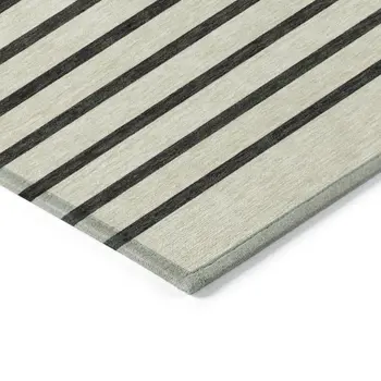 8' X 10' Gold Black And Beige Striped Washable Indoor Outdoor Area Rug
