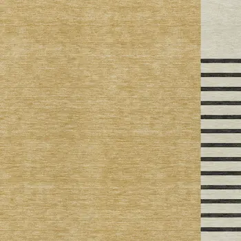9' X 12' Gold Black And Beige Striped Washable Indoor Outdoor Area Rug