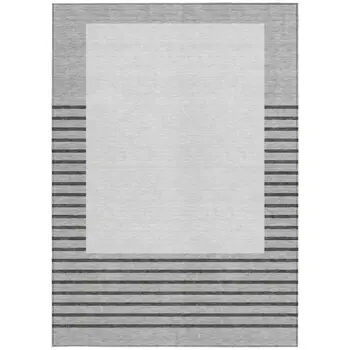 3' X 5' Gray Silver And Black Striped Washable Indoor Outdoor Area Rug