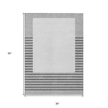 3' X 5' Gray Silver And Black Striped Washable Indoor Outdoor Area Rug