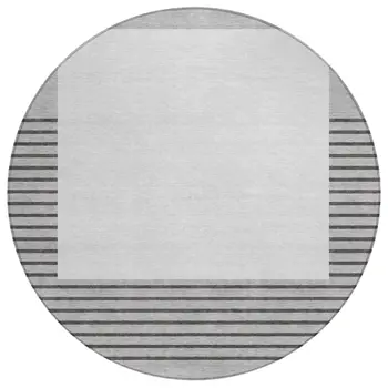 8' Gray Silver And Black Round Striped Washable Indoor Outdoor Area Rug