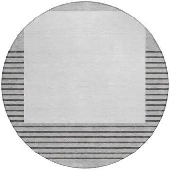 8' Gray Silver And Black Round Striped Washable Indoor Outdoor Area Rug