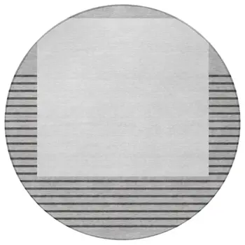 8' Gray Silver And Black Round Striped Washable Indoor Outdoor Area Rug