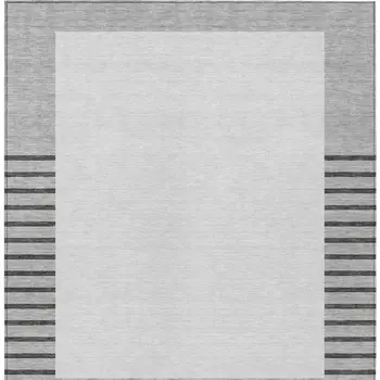8' X 10' Gray Silver And Black Striped Washable Indoor Outdoor Area Rug