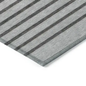 8' X 10' Gray Silver And Black Striped Washable Indoor Outdoor Area Rug