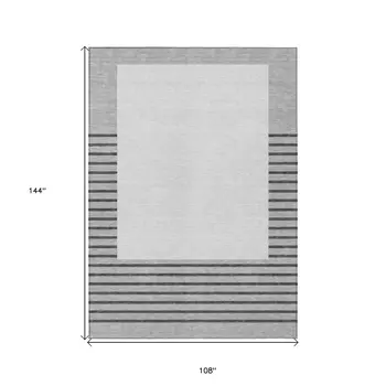 9' X 12' Gray Silver And Black Striped Washable Indoor Outdoor Area Rug