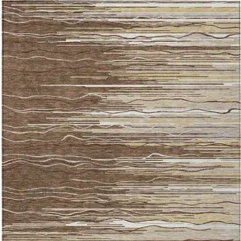 3' X 5' Brown Beige And Ivory Striped Washable Indoor Outdoor Area Rug