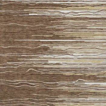 3' X 5' Brown Beige And Ivory Striped Washable Indoor Outdoor Area Rug