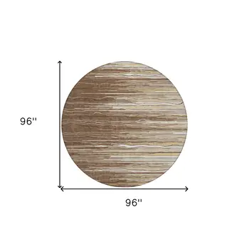 8' Brown Beige And Ivory Round Striped Washable Indoor Outdoor Area Rug