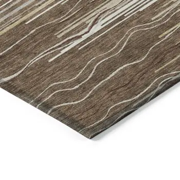 10' X 14' Brown Beige And Ivory Striped Washable Indoor Outdoor Area Rug