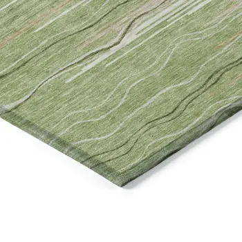 3' X 5' Green Beige And Ivory Striped Washable Indoor Outdoor Area Rug