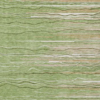 3' X 5' Green Beige And Ivory Striped Washable Indoor Outdoor Area Rug