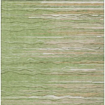 5' X 8' Green Beige And Ivory Striped Washable Indoor Outdoor Area Rug