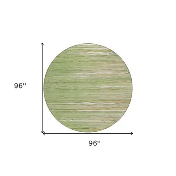 8' Green Beige And Ivory Round Striped Washable Indoor Outdoor Area Rug