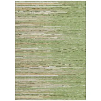 8' X 10' Green Beige And Ivory Striped Washable Indoor Outdoor Area Rug