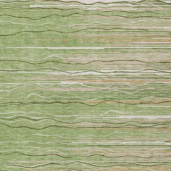 9' X 12' Green Beige And Ivory Striped Washable Indoor Outdoor Area Rug