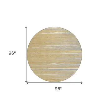 8' Gold Gray And Ivory Round Striped Washable Indoor Outdoor Area Rug