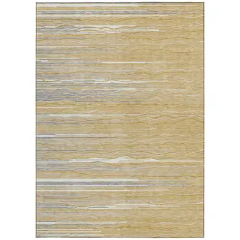 10' X 14' Gold Gray And Ivory Striped Washable Indoor Outdoor Area Rug