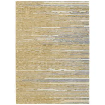 10' X 14' Gold Gray And Ivory Striped Washable Indoor Outdoor Area Rug