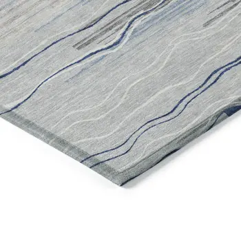 5' X 8' Gray Silver And Blue Striped Washable Indoor Outdoor Area Rug