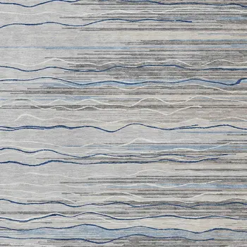 5' X 8' Gray Silver And Blue Striped Washable Indoor Outdoor Area Rug