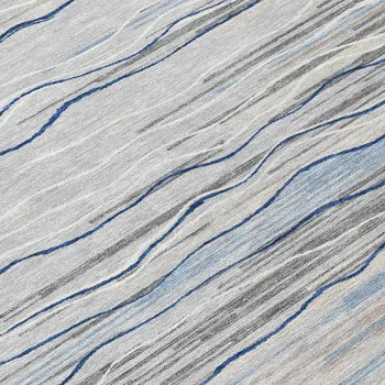 8' Gray Silver And Blue Round Striped Washable Indoor Outdoor Area Rug